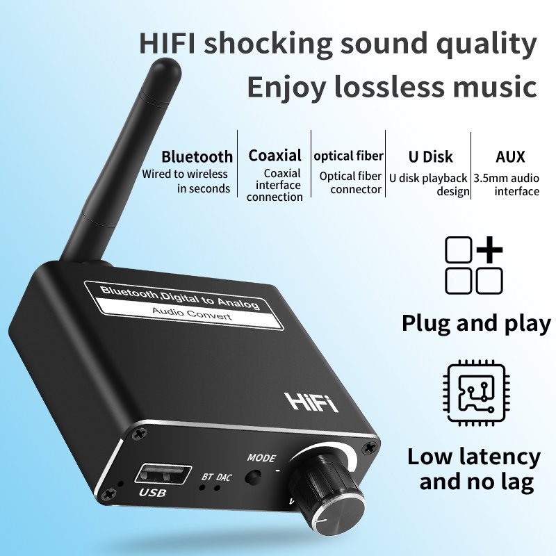 D18 HIFI Computer Laptop Audio Data Receiver Bluetooth 5.0 Audio Receiver 3.5mm Jack Type-C USB PC TV Adapter DAC Converter