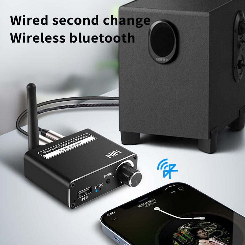 D18 HIFI Computer Laptop Audio Data Receiver Bluetooth 5.0 Audio Receiver 3.5mm Jack Type-C USB PC TV Adapter DAC Converter