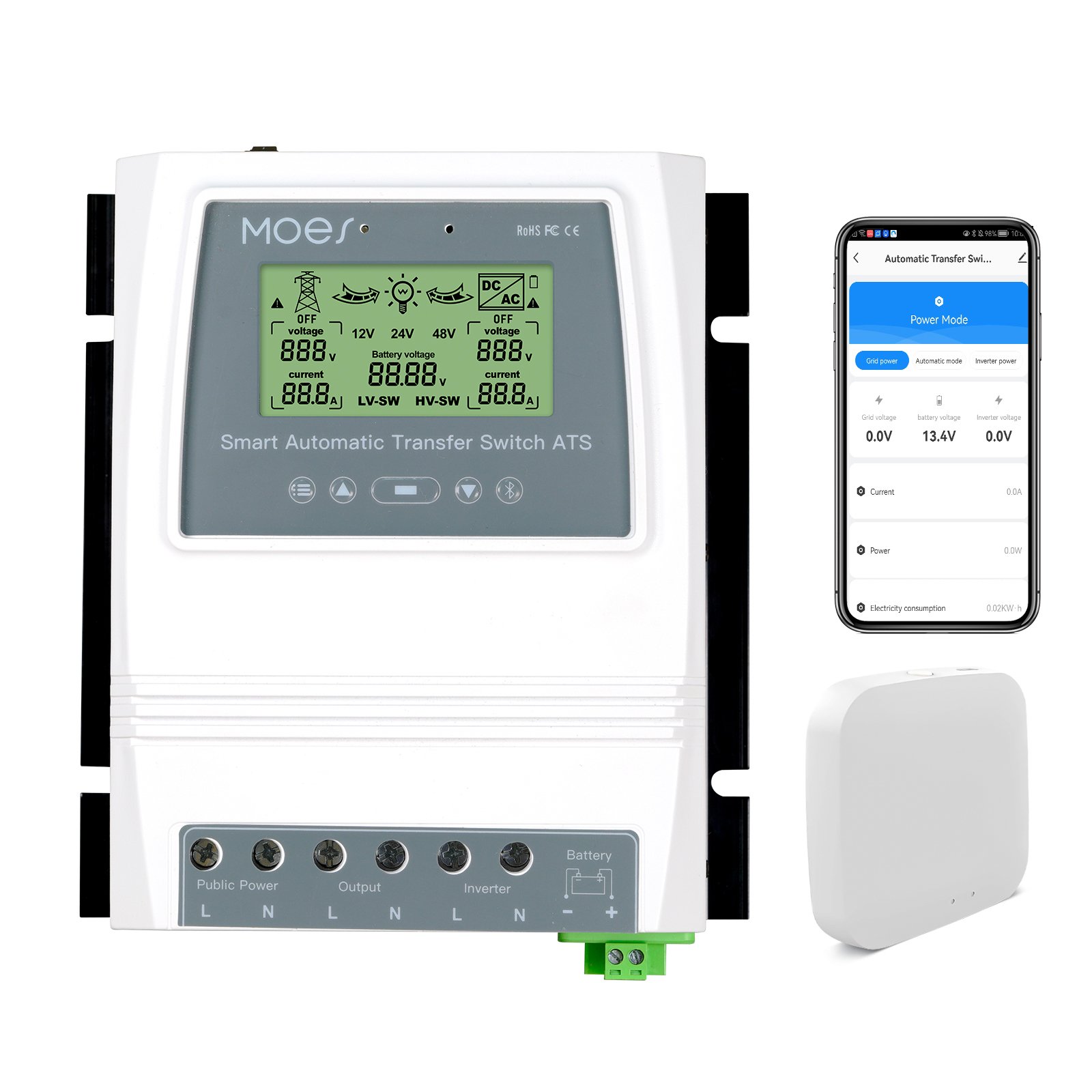 MOES Smart Mobile bluetooth App Control ATS 80A 16KW Automatic Transfer Switch Energy Saving for Off Grid Solar /wind Generator