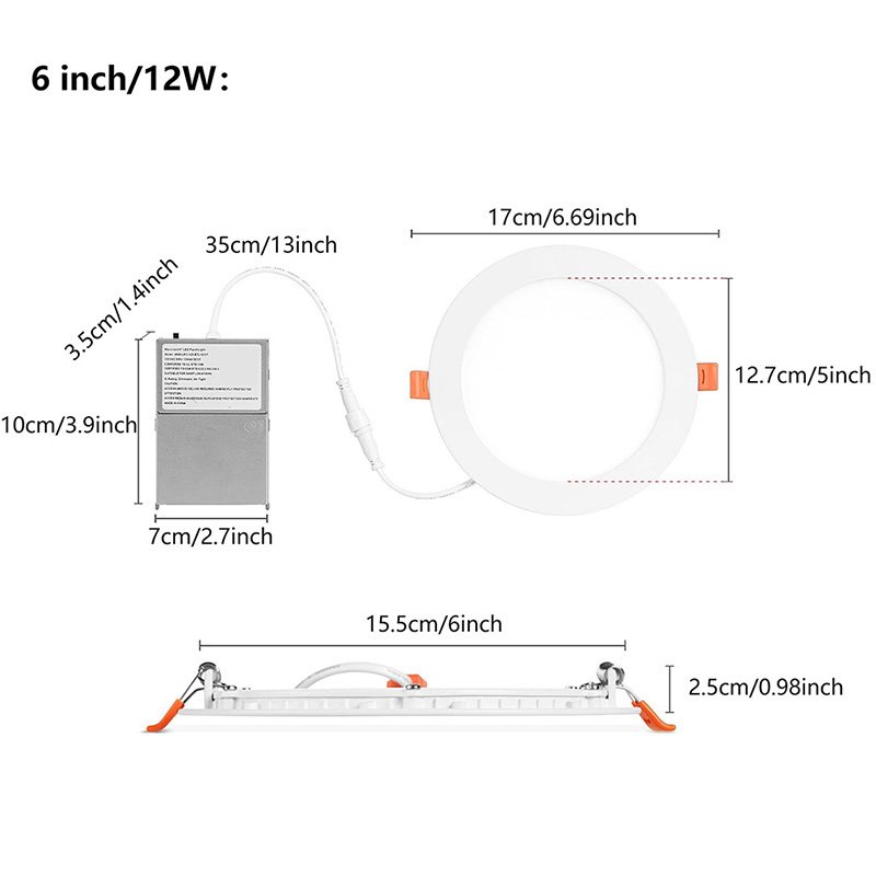 6 Pack 6 Inch LED Recessed Light with Junction Box, 5CCT, Ultra-Thin, 12W, Dimmable Can-Killer Downlight, High Brightness - ETL