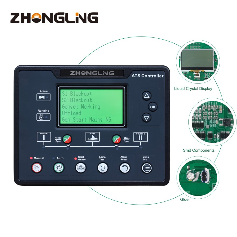 ZHONGLING Manufacture Diesel Engine Starter Controller Ats Direct Smartgen Genset Controller ATS700