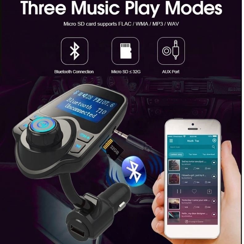 Good Sale Blue Light Car MP3 Player Wiht Big Display Handsfree Car Kit T10 Fm Transmitter