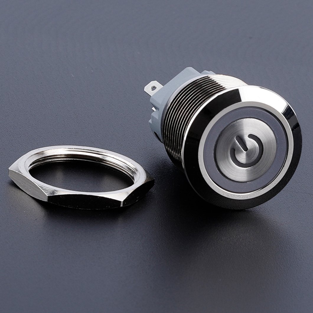 Momentary Push Button Switch Metal Auto Reset Ultra Thin Waterproof with LED 19mm Short Touch Push Button Momentary Tact Switch