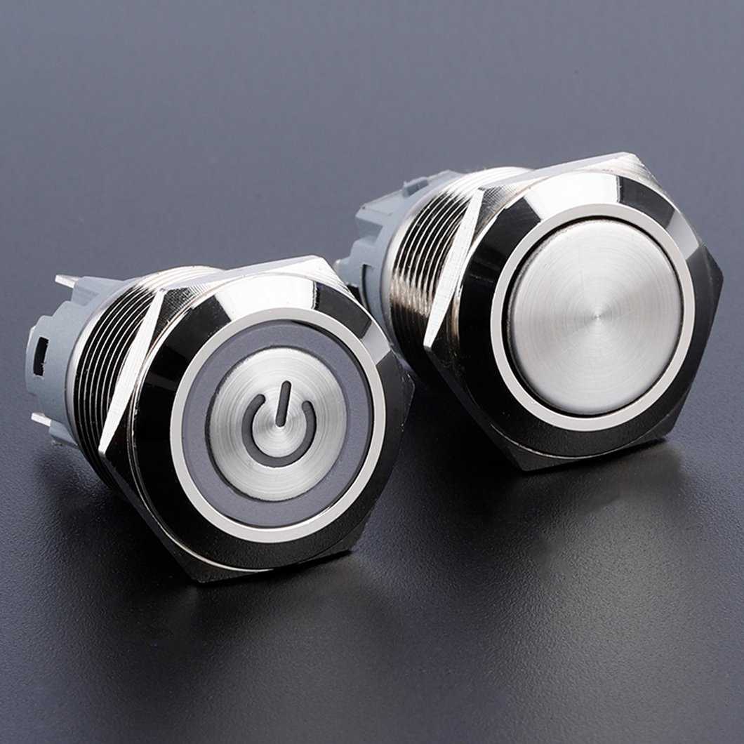 Momentary Push Button Switch Metal Auto Reset Ultra Thin Waterproof with LED 19mm Short Touch Push Button Momentary Tact Switch