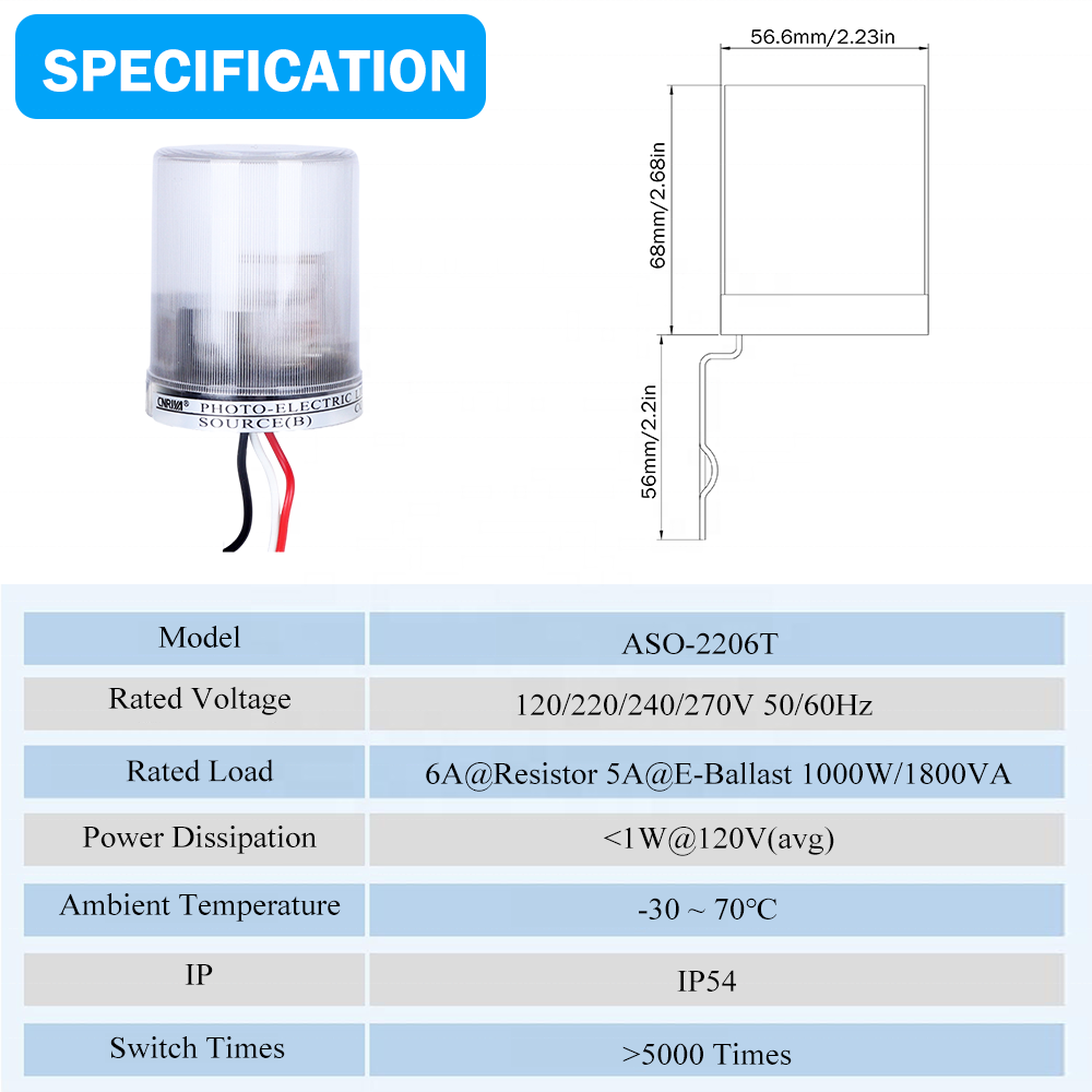 CNRIYA 120-277V Auto on Off Thermal Photocell Light Switch 6A Light Sensor Switch 50 Capacitive Non Contact Water Level Sensor