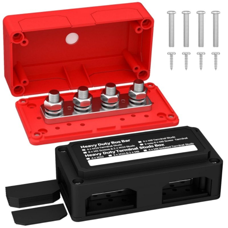 300A Bus Bar Heavy Duty Module Design Power Distribution Block 12V 24V 48V DC Busbar Box with 4X M8(5/16") Terminal Stud
