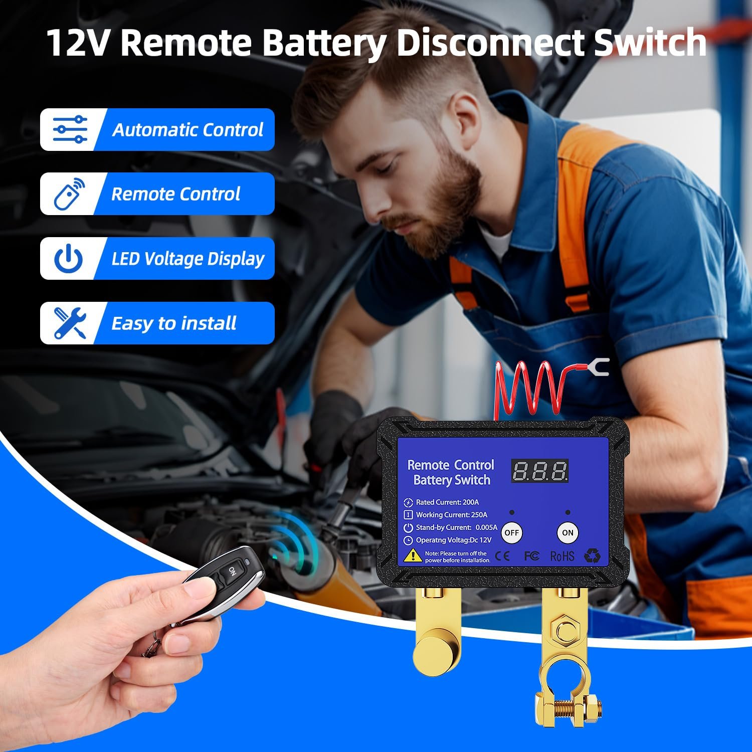 12V240A Auto Battery Breaker Remote Switch Manual Control With Power Cut-Off Protection for Switch