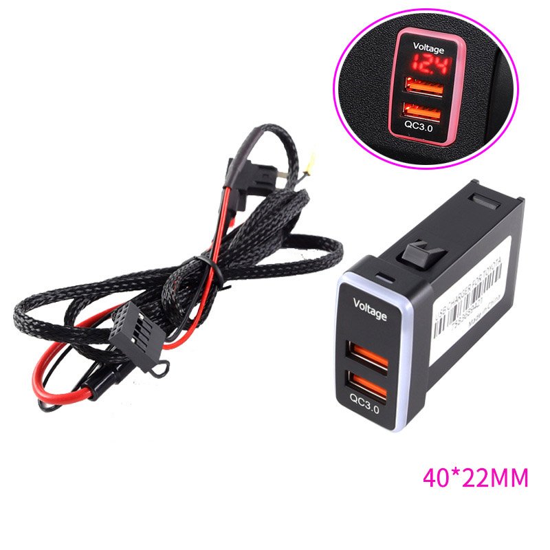 Quick Charge 3.0 Dual USB Port Charger Socket Voltmeter with LED Light for Toyota