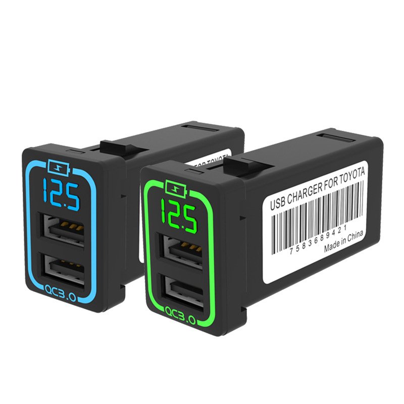 Quick Charge 3.0 Dual USB Port Charger Socket Voltmeter with LED Light for Toyota
