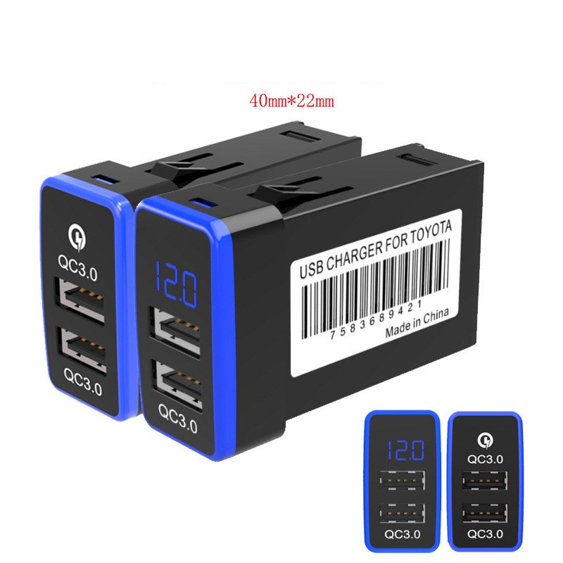 Quick Charge 3.0 Dual USB Port Charger Socket Voltmeter with LED Light for Toyota