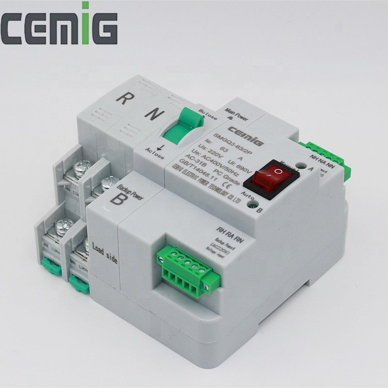 CEMIG SMGQ3-63 2P PC Type Dual-Power Auto Transfer Switch AC230V Din Rail Manual Auto Operation ATS for Grid/Grid/Generator