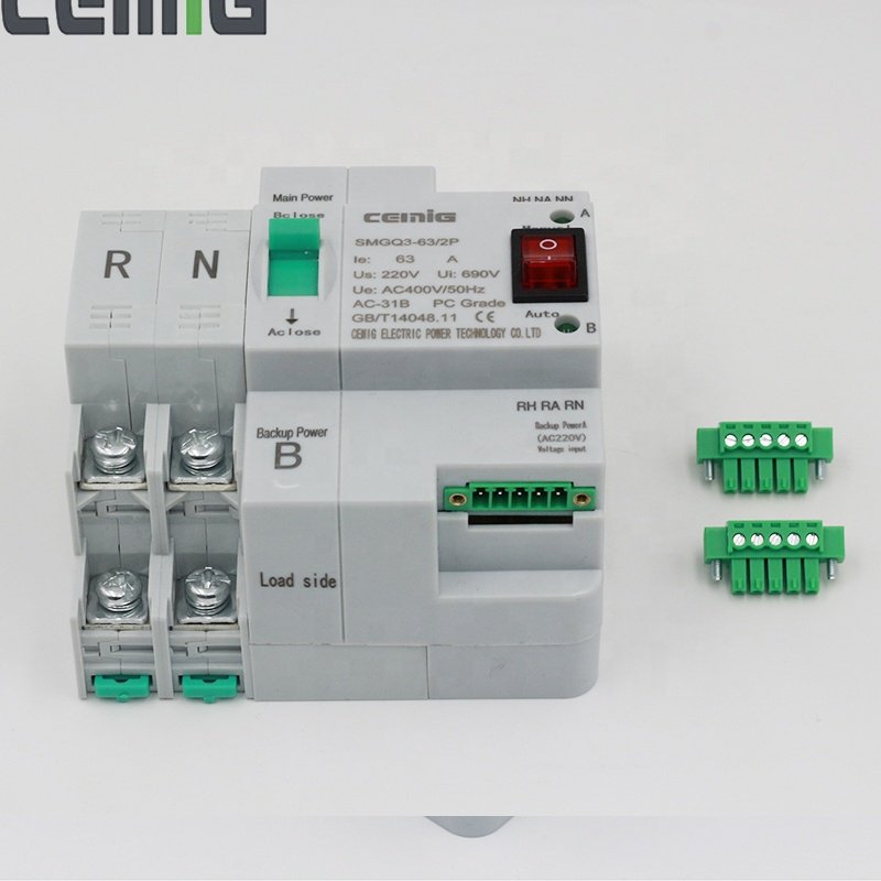 CEMIG SMGQ3-63 2P PC Type Dual-Power Auto Transfer Switch AC230V Din Rail Manual Auto Operation ATS for Grid/Grid/Generator