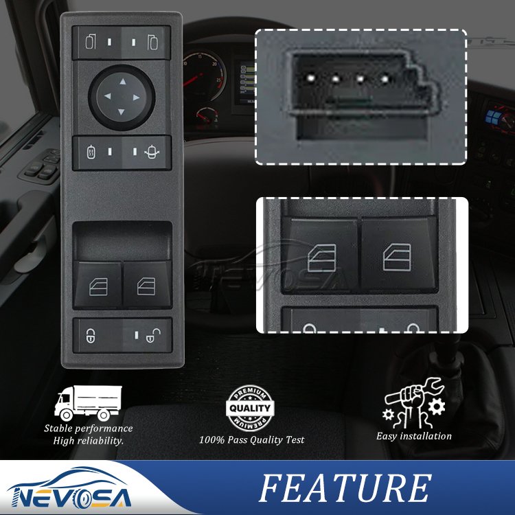 Nevosa A9605451213 9605451213 4 Pins Orange Light Front Left Power Window Switch Suitable for Mercedes-Benz Actros MP4
