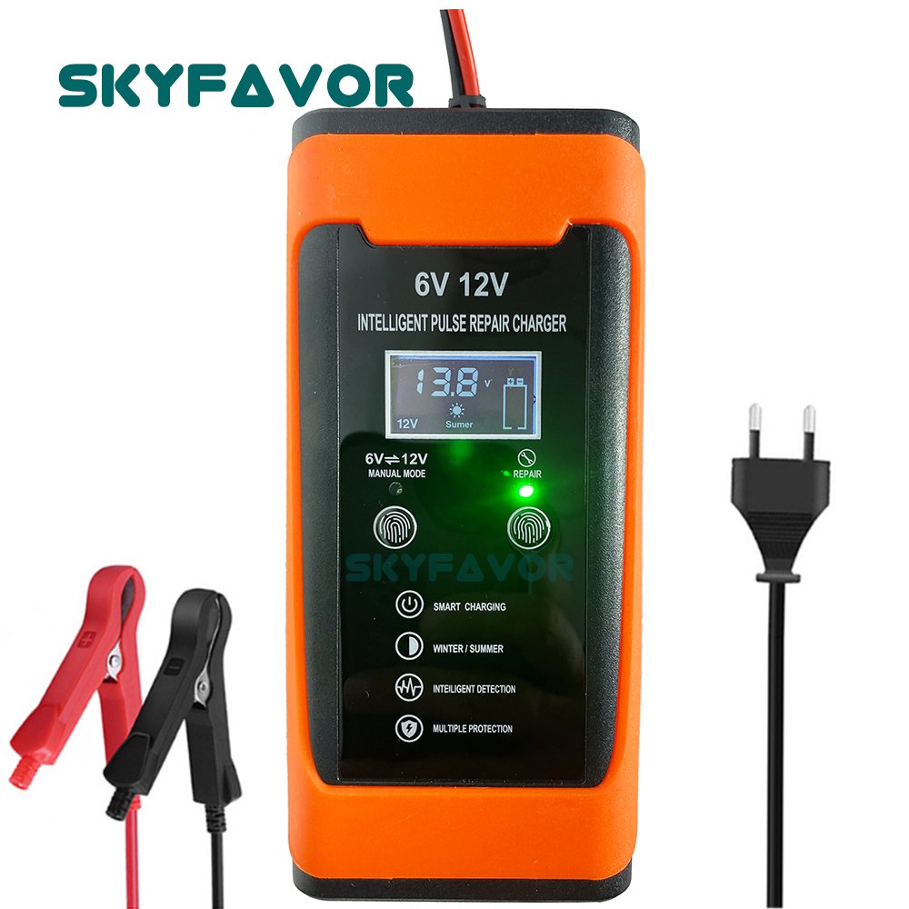 Smart Fast 6V 12V Battery Charger 12V 6V 6A Maintenance-free Deep Cycle Lead Acid Pulse Repair Motorcycle Car Battery Charger