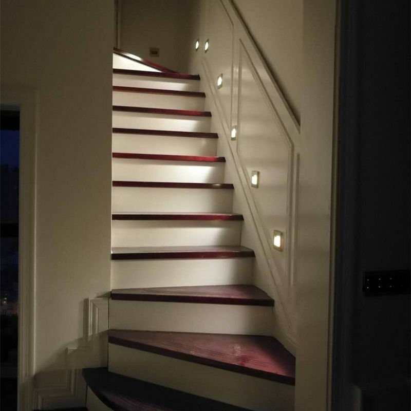 Square Sensor Recessed LED Stair Light Indoor Corner Wall Lights Stairs Step Stairway Hallway Staircase Lamp