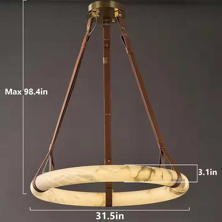 Marble Chandelier Modern Restaurant Lamp Full Copper Marble Study Tea House Villa Round Alabaster
