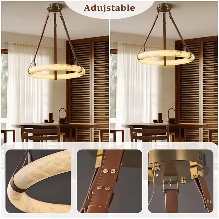 Marble Chandelier Modern Restaurant Lamp Full Copper Marble Study Tea House Villa Round Alabaster