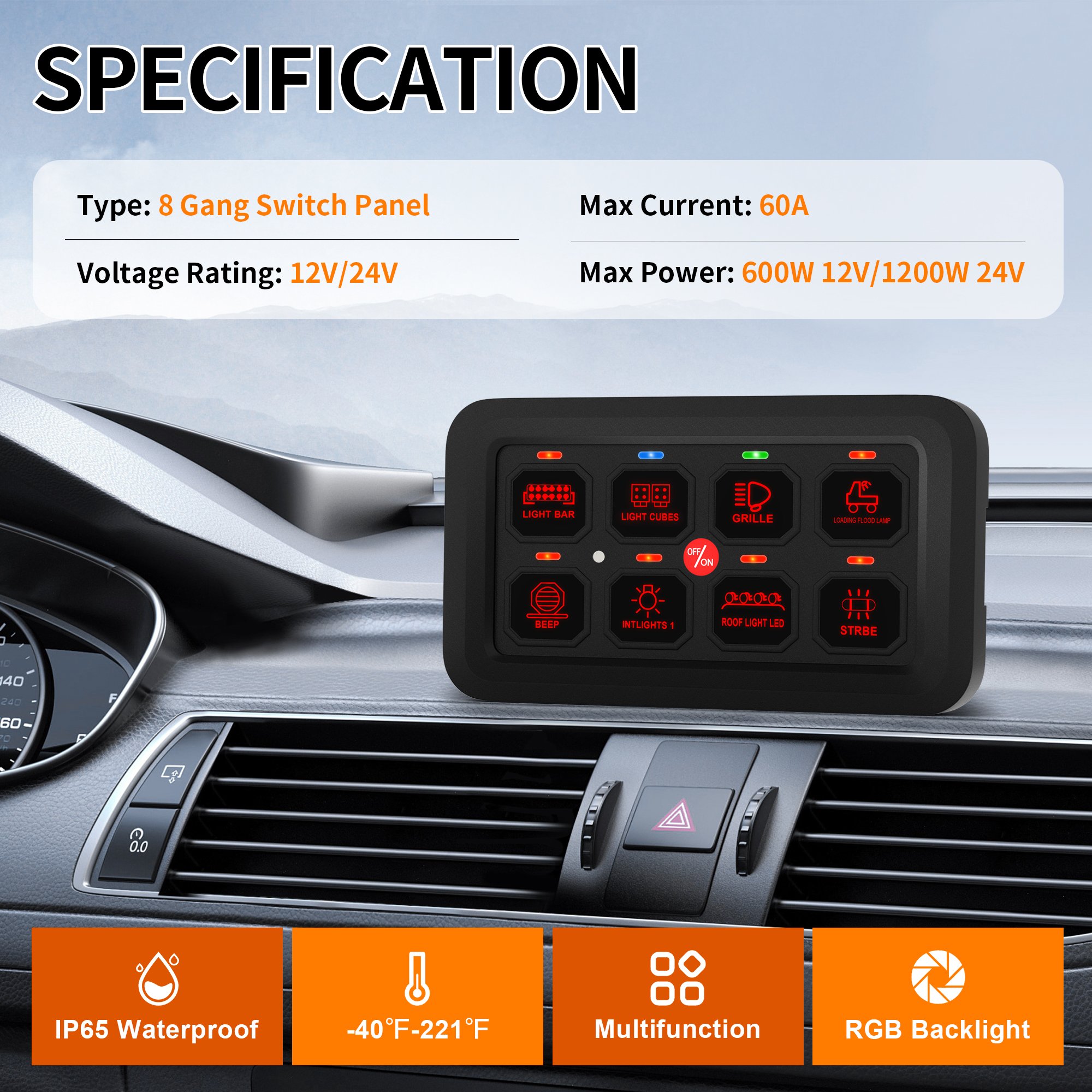 Electronic 8 Gang Led Switch Panel Control Box Auto Ignition Switch Panel RGB Switch Panel Circuit Control Relay System Box