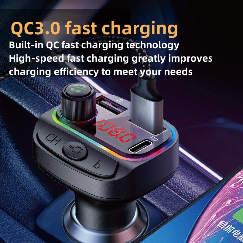 C14 Dual USB Car Charger MP3 Player Music Adapter with Wireless Bluetooth Handsfree Car Kit FM Transmitter 2A Output PD Function