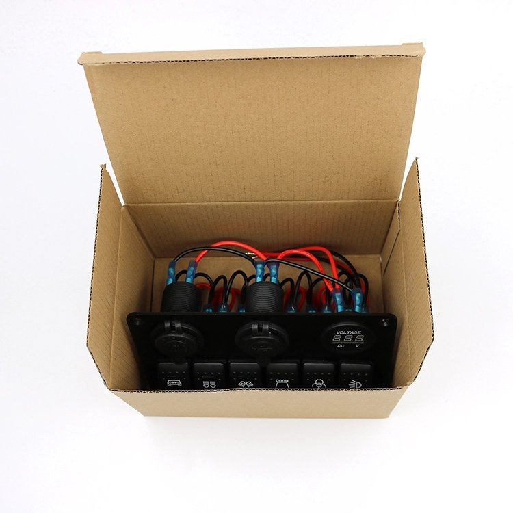 DC 12-24V 6 Gang Laser Engraving Rocker Voltmeter USB Socket Car Panel Switch Kit for for Vehicle Car Truck Boat