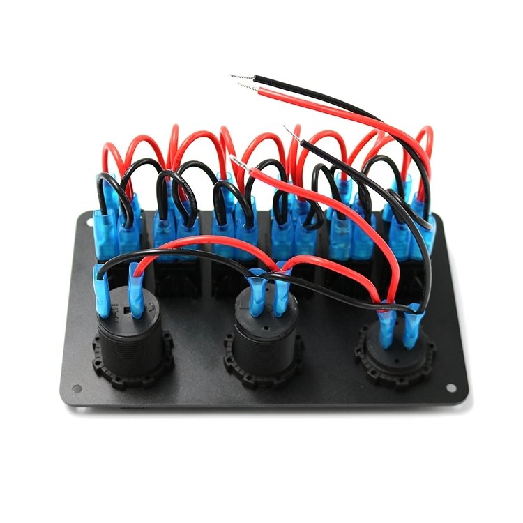 DC 12-24V 6 Gang Laser Engraving Rocker Voltmeter USB Socket Car Panel Switch Kit for for Vehicle Car Truck Boat
