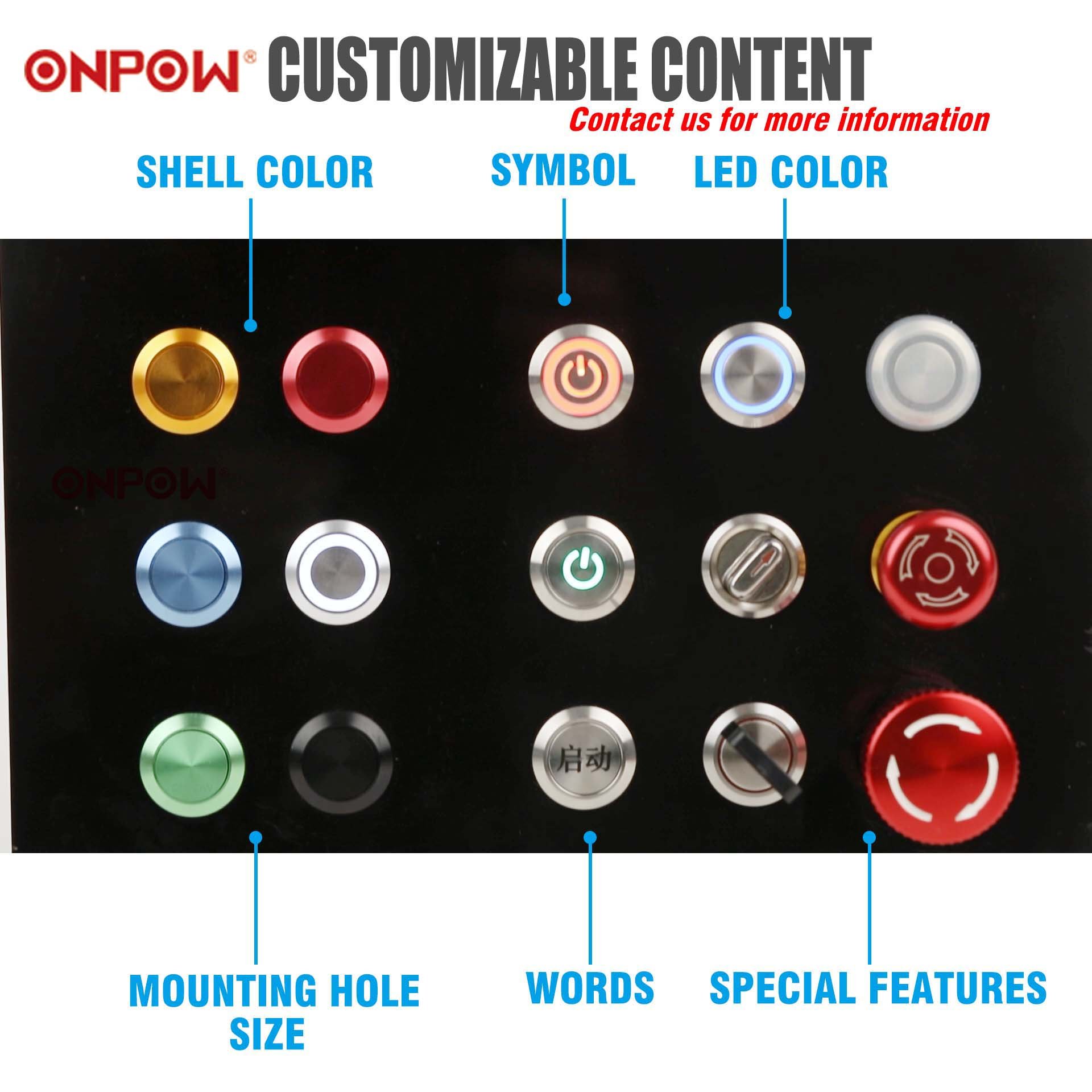 Push Button Switch Factory 12mm 16mm 19mm 22mm Metal Momentary Push Button Switches with Light