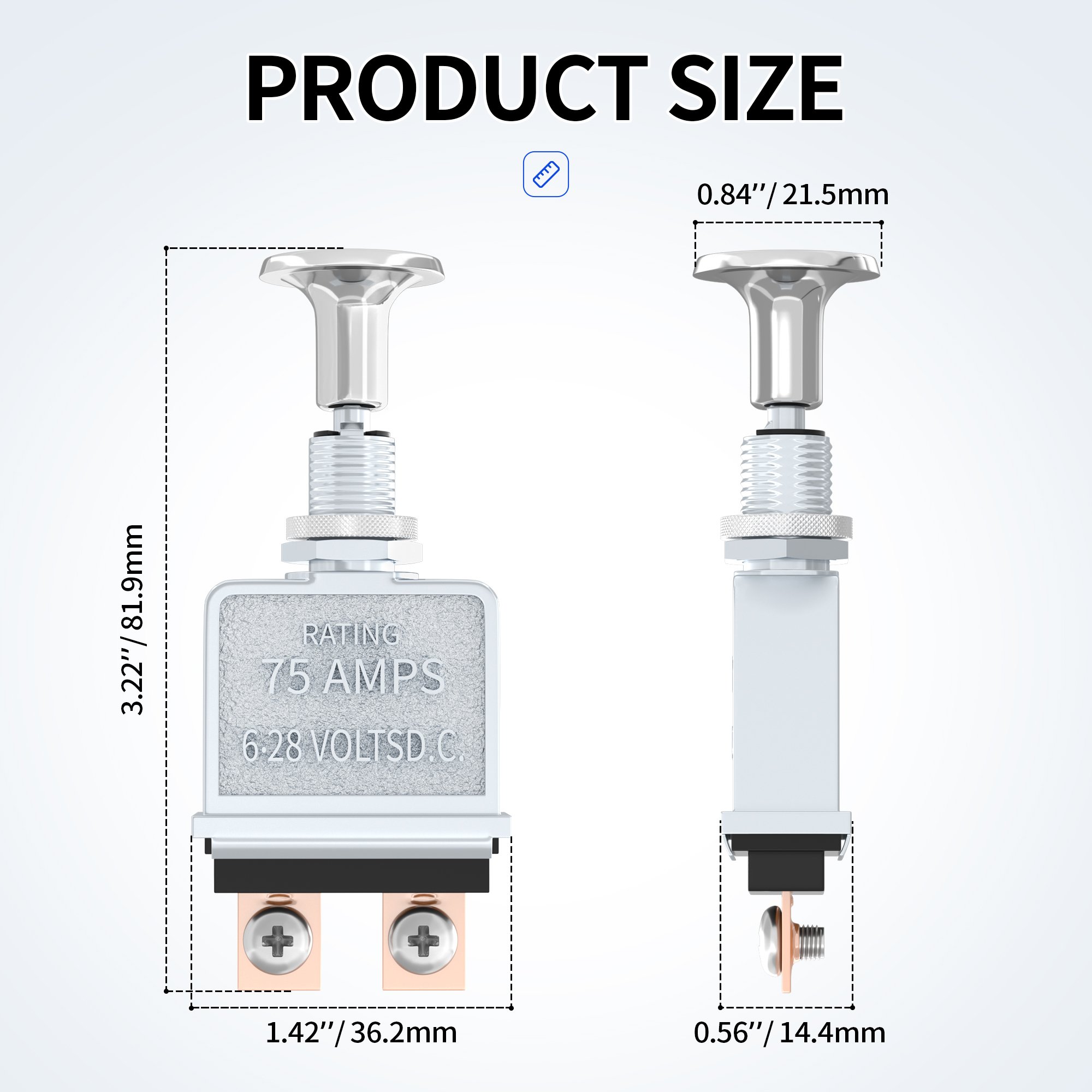 75 Amp Auto Toggle Switch Heavy Duty Push Pull Switch 6-28V DC SPST 2 Position 2 Terminals Push Pull on OFF Switch for Car