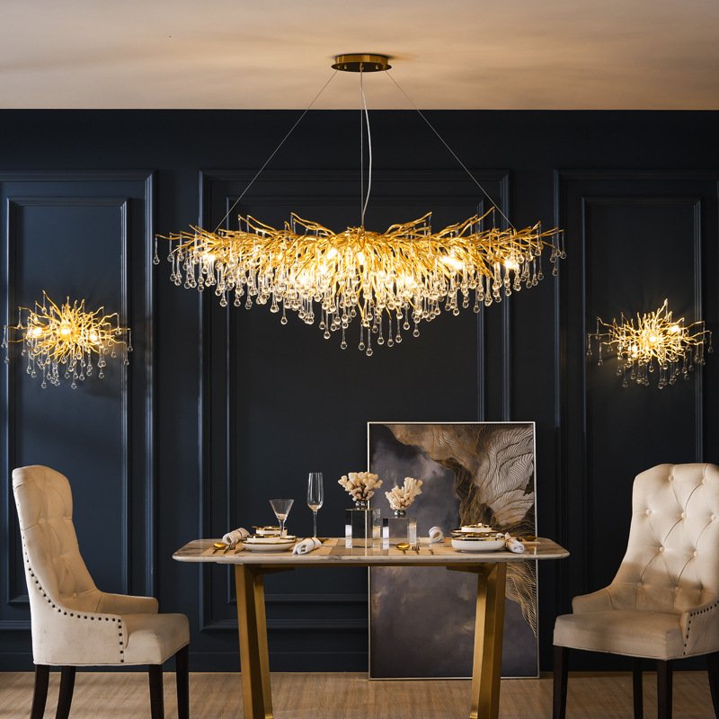 Luxury Modern Factory Simple Villa Dinner Room Hanging Led Restaurant Hotel Crystal Chandelier Lightshanging Lamp