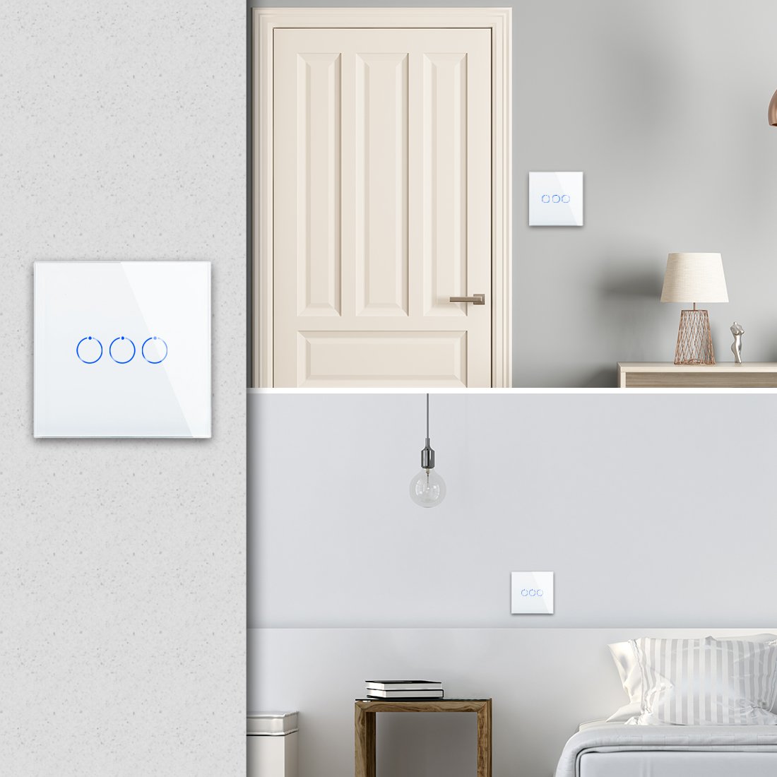 Bingoelec Touch Screen Glass Panel 1/2/3/4 Gang 500w/Gang Modern EU Style Touch Modern Light Switches