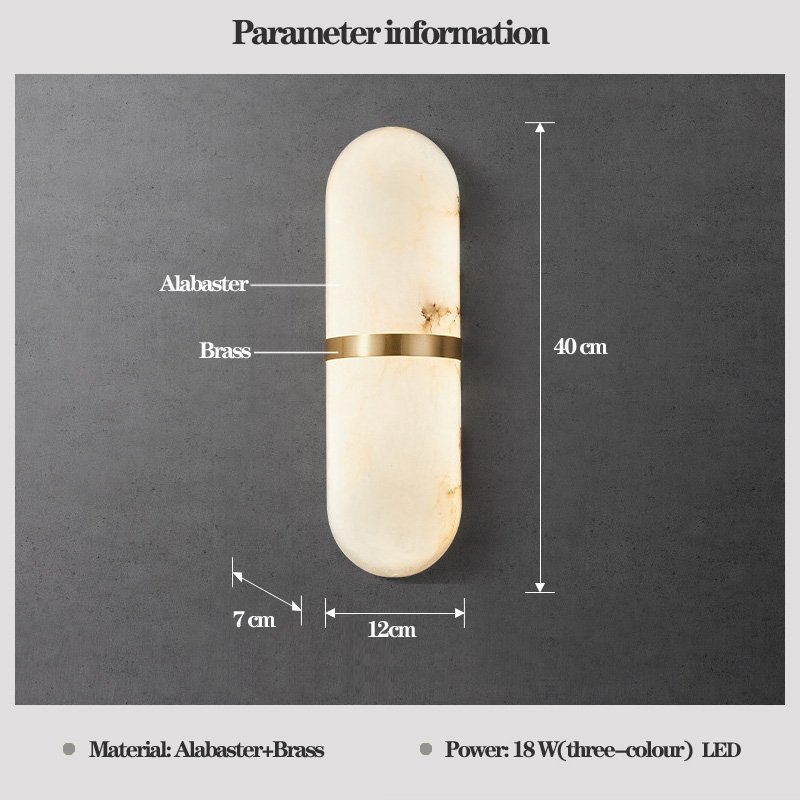 Modern Oval-Shaped Alabaster Wall Lamp LED Natural Stone Shade Brass Body Bedroom Living Room Hotel Indoor Decorative LED Wall