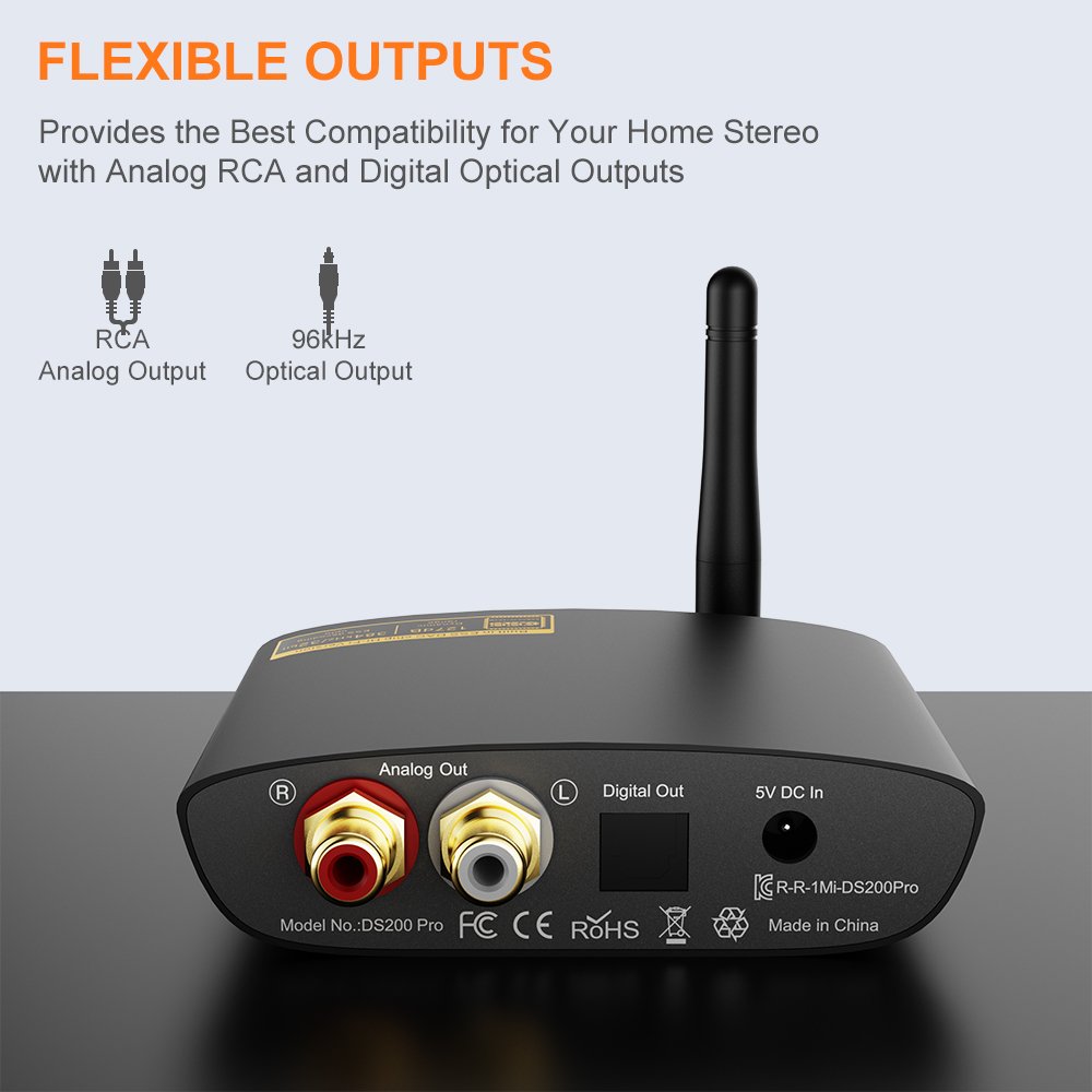 1Mii DS200Pro Home DAC Audio Decoder RCA Optical Out HiFi Bluetooth 5.2 Music Receiver with Audiophile LDAC Bluetooth Adapter