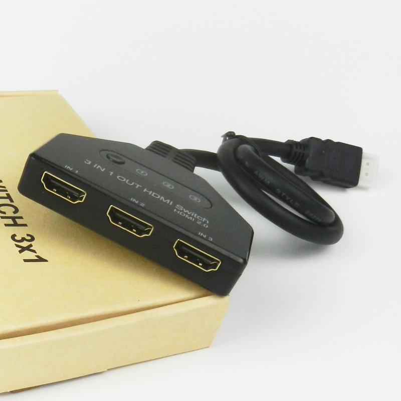 4K 3 Port HDMI Switch 3x1 1080P 3D HDMI Auto Switch 3 in 1 Out Pigtail Converter Out Pigtail Cable for DVD HDTV Xbox PS3 PS4