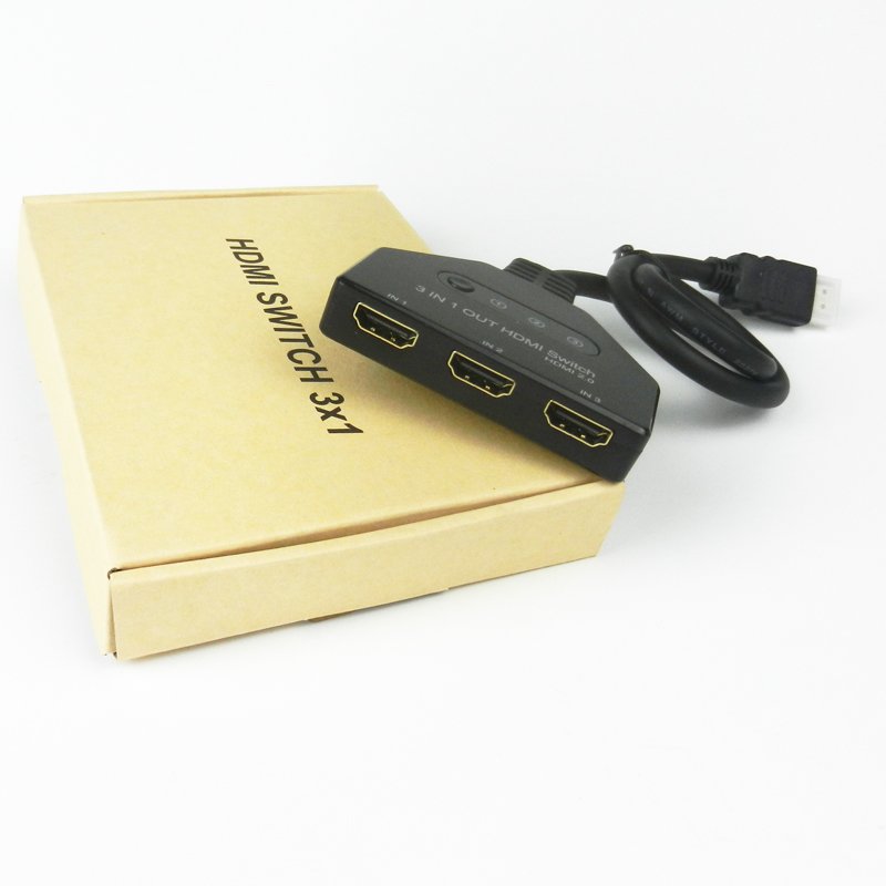 4K 3 Port HDMI Switch 3x1 1080P 3D HDMI Auto Switch 3 in 1 Out Pigtail Converter Out Pigtail Cable for DVD HDTV Xbox PS3 PS4