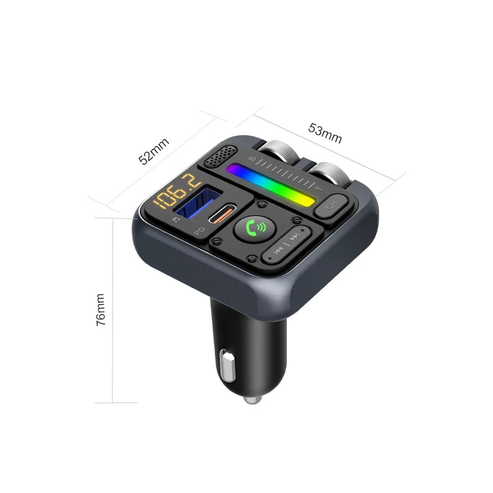New BT5.3 FM Transmitter PD 30W Fast Charge Bluetooth Car Kit Adjust Bass Treble Car Bluetooth FM Transmitter