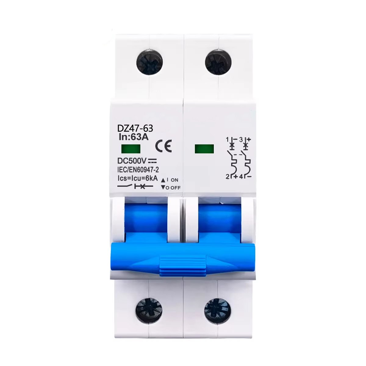 Smart Solar DC 10ka Miniature Circuit Breaker 2 Pole Contactor with GFCI MCB Din Rail Enclosure DZ47 for Solar Energy Systems