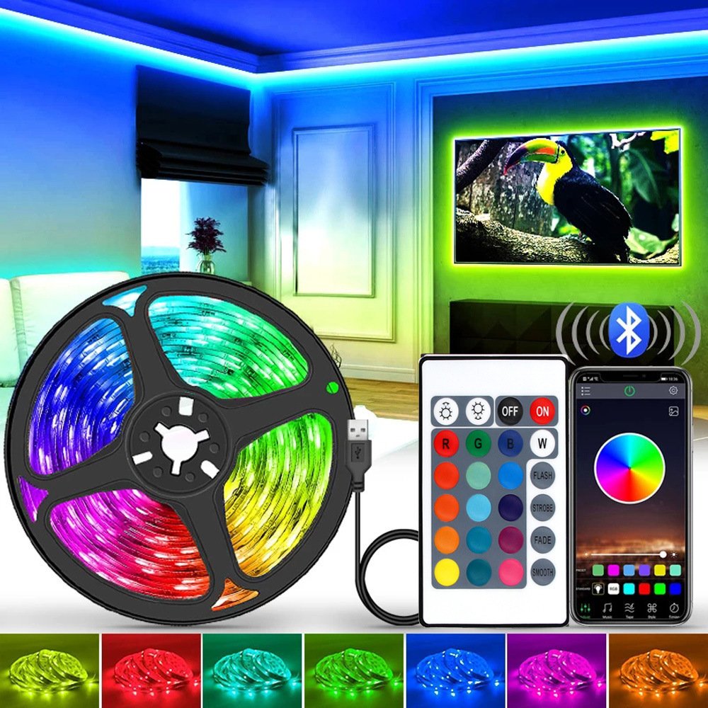 USB RGB LED Strip Light 8mm 60LEDs 5V SMD 5050 Smart APP Control Bluetooth Flexible Ribbon LED Tape Computer TV Backlight