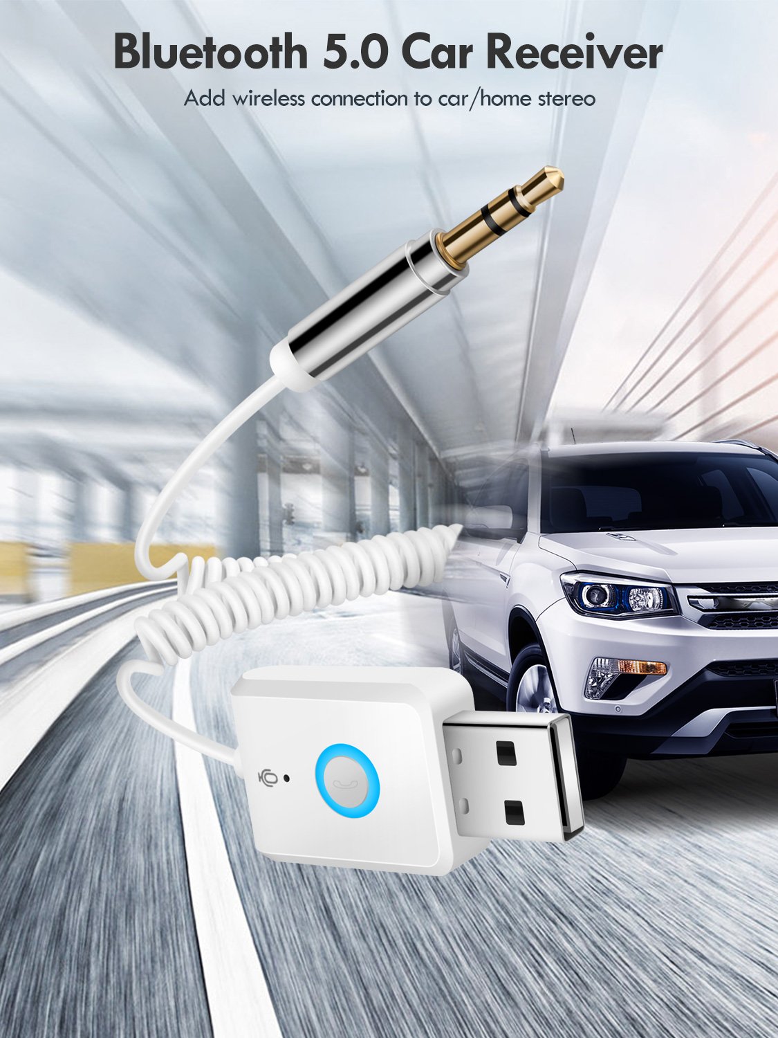 RT08 Blue-tooth Receiver Car Kit 3.5mm to USB Jack 2 Device AUX Audio Auto MP3 Music Dongle Adapter Audio Car Transmitter