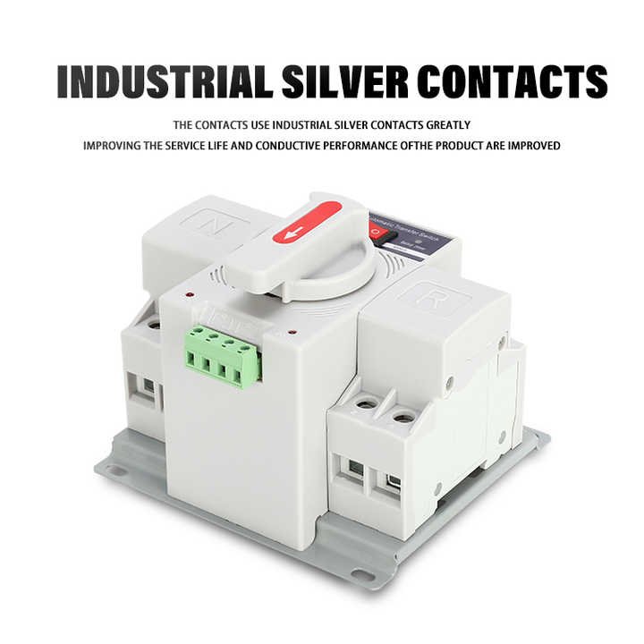 Single Phase Din Rail AC 63A ATS Dual Power Automatic Transfer Electrical Selector Switches PV Solar Inverter Change Over Switch