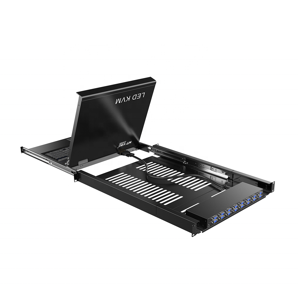 17'' LED 16 Port Rackmount KVM Switch Console Drawer + 16-pack Cables, MT-VIKI USB VGA LCD KVM Switch 16 in 1 Out