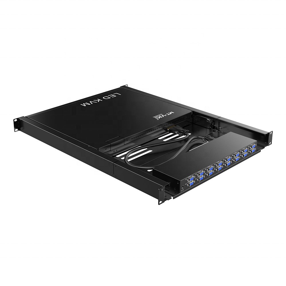 17'' LED 16 Port Rackmount KVM Switch Console Drawer + 16-pack Cables, MT-VIKI USB VGA LCD KVM Switch 16 in 1 Out