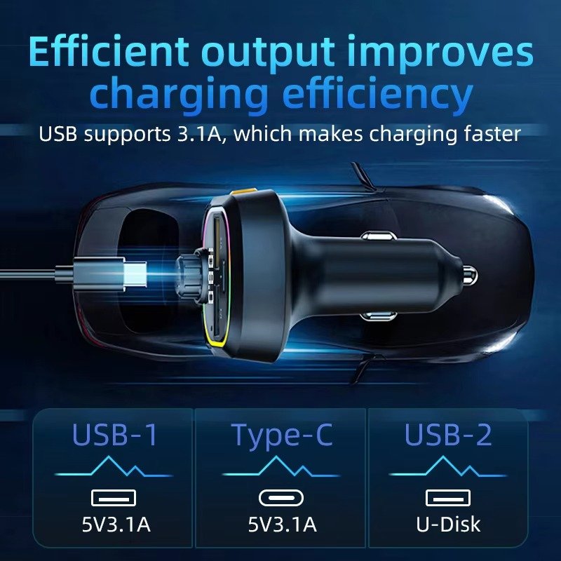 Hot Selling BT 5.3 Car Kit Fast USB Wireless Charging Adapter Handsfree Call Audio Receiver MP3 Player with Blue Tooth for Cars