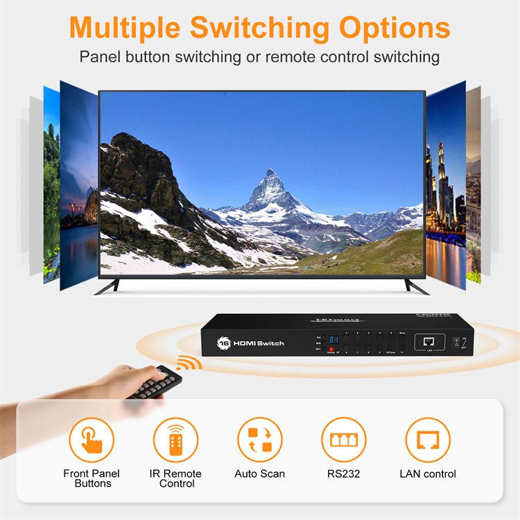 TESmart 16X1 HDMI Switch 16 in 1 Out 4K with IR Remote Rack-Ears Mount 4K@60hz LAN Port Control Auto Scan Switcher
