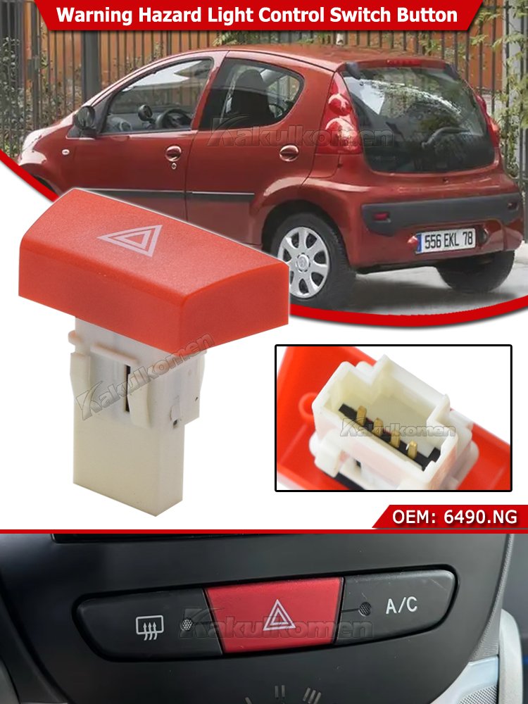 Warning Hazard Light Emergency Button Switch 6490.NG for Citroen C1 Peugeot 107 Toyota Aygo Warning Emergency Lamp Switch