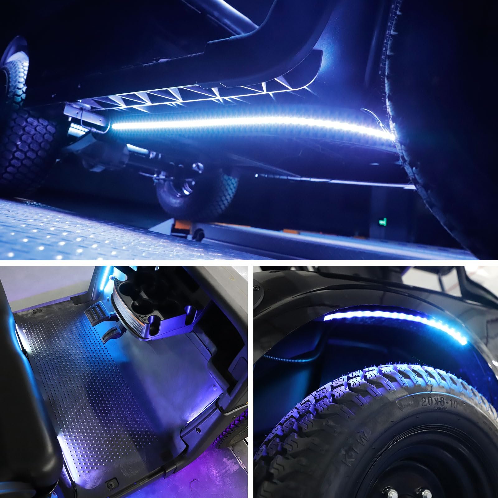 Golf Cart LED Light Strip Trim Neon Kit with Wheel Wells and Interior Lights for EZGO Yamaha Club Cars