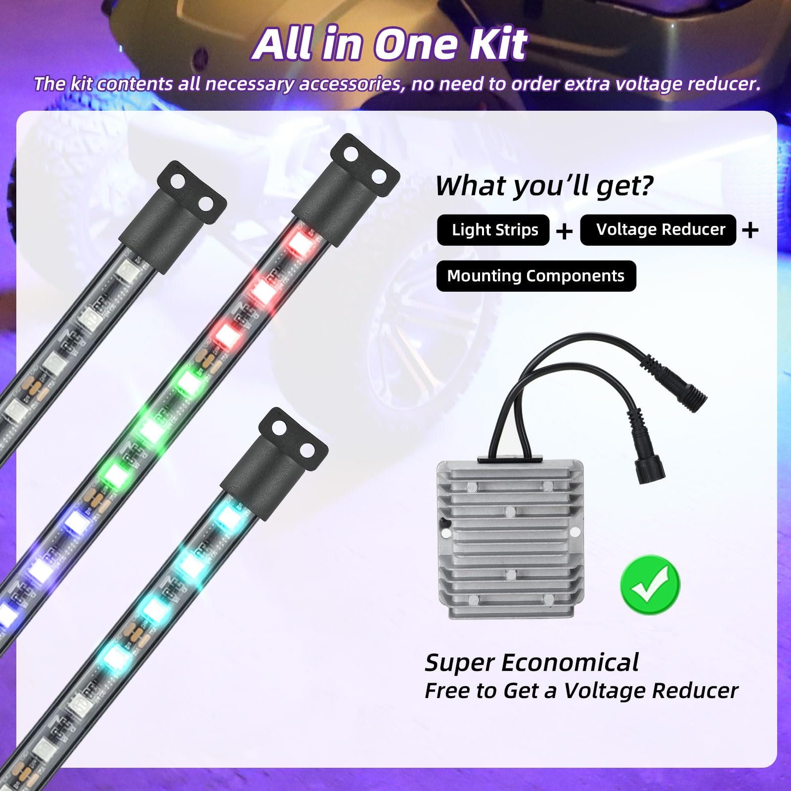 Golf Cart LED Light Strip Trim Neon Kit with Wheel Wells and Interior Lights for EZGO Yamaha Club Cars