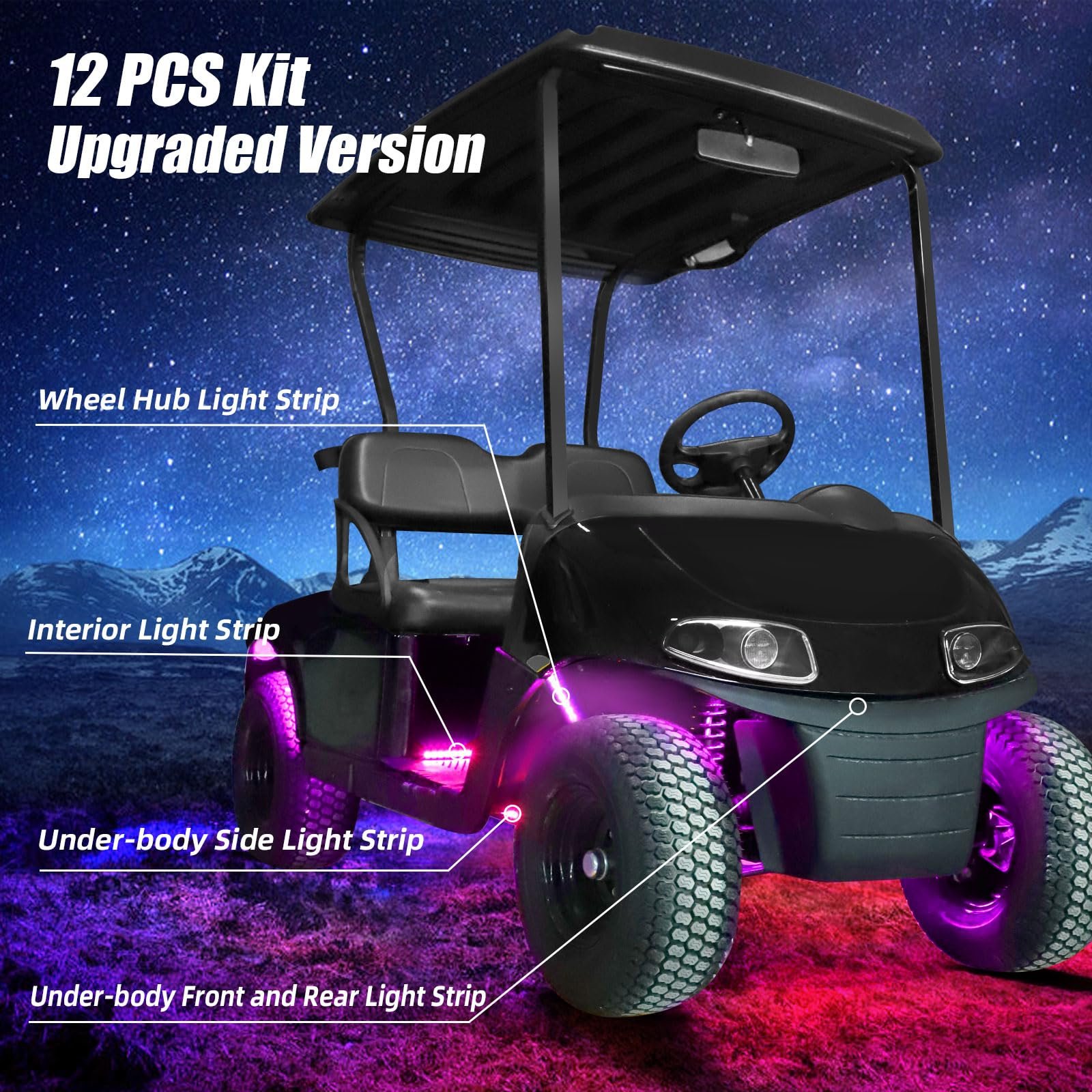 Golf Cart LED Light Strip Trim Neon Kit with Wheel Wells and Interior Lights for EZGO Yamaha Club Cars
