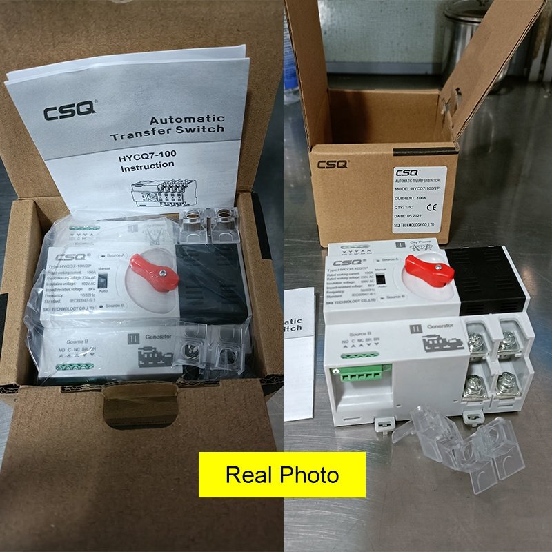 CSQ HYCQ7-100 Changeover ATS Single Phase 2P 4P 63A 100A Low Voltage AC 220V 63Amp Dual Power Automatic Transfer Switch