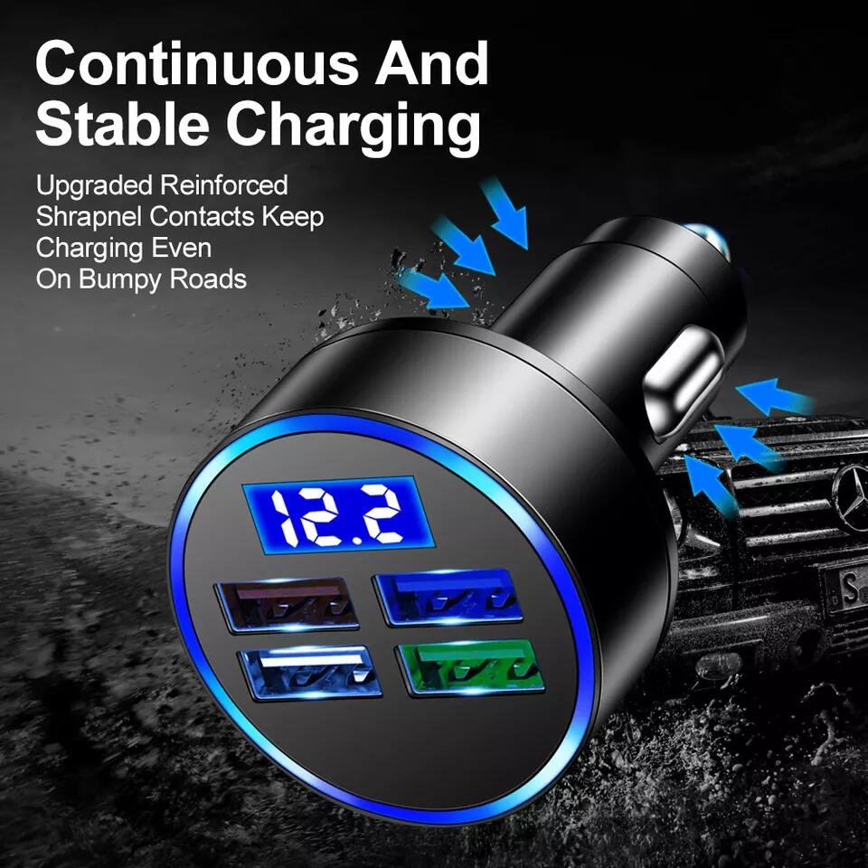 New Arrivals Car Charger with LED Digital Display 33W 5 in 1 Quick Adapter 4 USB Port Type C PD Car Charging Station Charger
