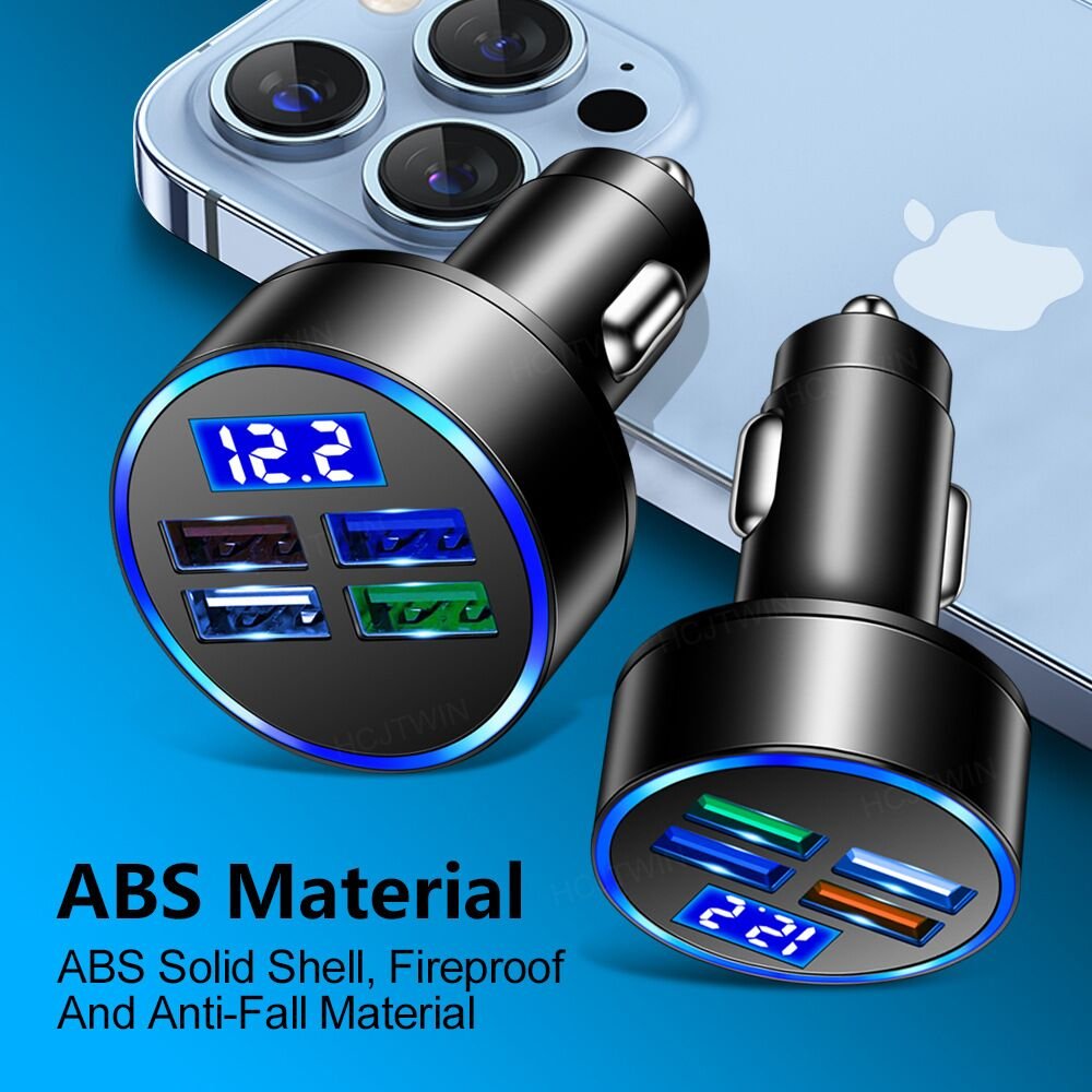 New Arrivals Car Charger with LED Digital Display 33W 5 in 1 Quick Adapter 4 USB Port Type C PD Car Charging Station Charger