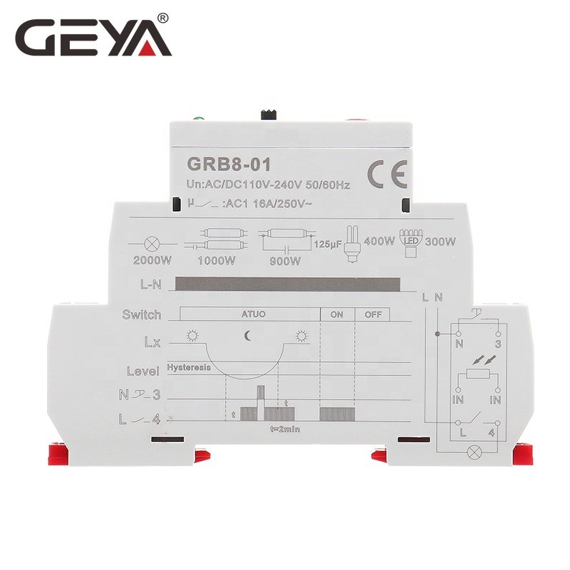 GEYA GRB8-01 Twilight Switch AC110V-240V Street Light Sensor Din Rail Modular Relay 16A Automatic Switching Relay